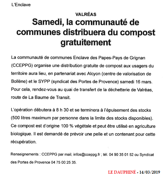 20190314 Samedi la CCEPPG distribuera du compost gratuit